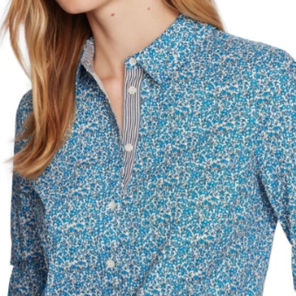 Court & Rowe Blue Sweet Ditsy Fields Print Floral Button Up Shirt - Picture 3 of 11
